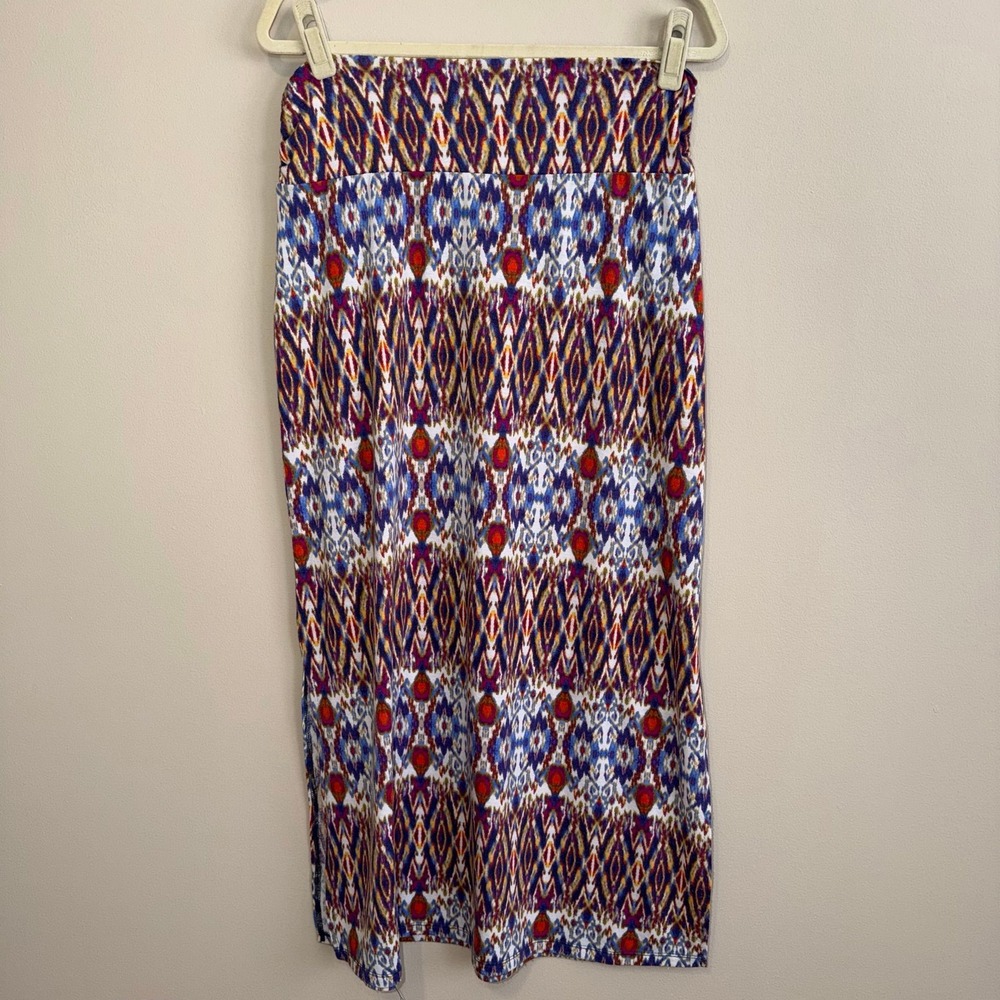 Faded Glory Abstract Ikat Maxi Skirt S 4-6 Boho Y2K Back to School Festival